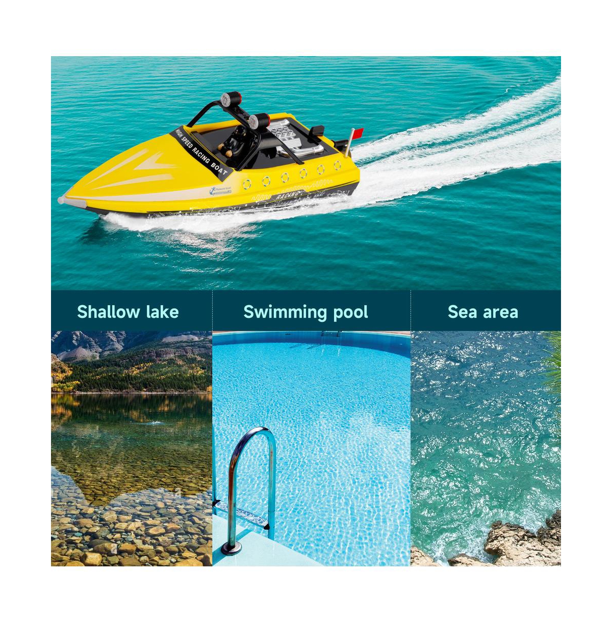 Bruce & Shark 2.4GHz Rc Jet Speedboat, 10 mph High-Speed Racing Boat with Safe Enclosed Propeller