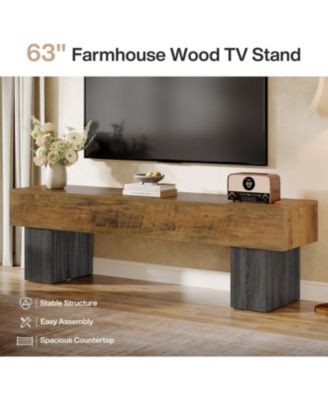 63" TV Stand, Farmhouse Entertainment Center, Low TV Console Table, Long Media Console Television Stands for 55/60/65 Inches TV