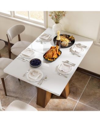 47-Inch Kitchen Dining Table for 4-6,White Rectangular Dining Table with Walnut Wood Base, Modern Wooden Eating Table