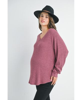 Maternity Ribbed Long Sleeve V Neck Sweater