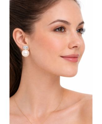 Cubic Zirconia and Pearl Drop Stud Earring