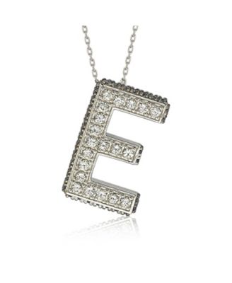 Suzy Levian Sterling Silver Sapphire 3-D Letter "E" Initial Pendant