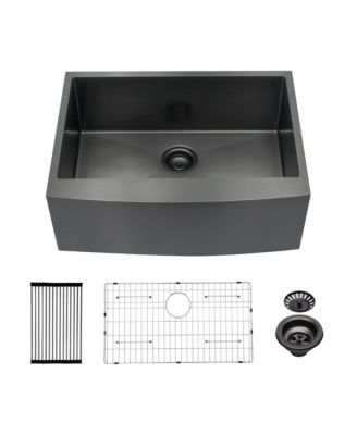 huluwat 27x21x10inch Gunmetal Black Farmhouse Kitchen Sink Stainless Steel Apron Front 16 Gauge