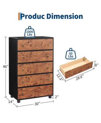 5 Drawers Dresser, 46 in Tall Modern Chest of Drawers with Natural Texture