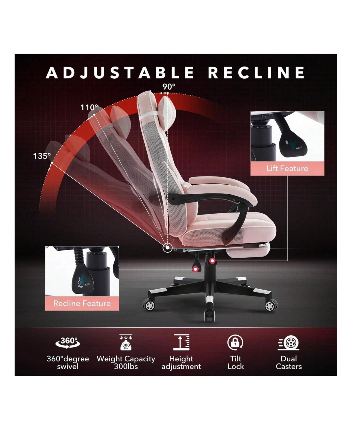 Gaomon Video Gaming Chair With Massage Lumbar Support And Footrest Height Adjustable Big And 50.3inch Tall Ergonomic Pu Leather