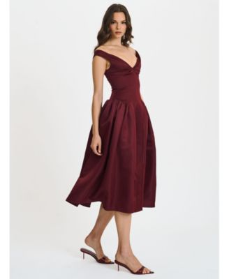 Women's Omella Burgundy Ruched Bust Sweetheart Flared Maxi Dress