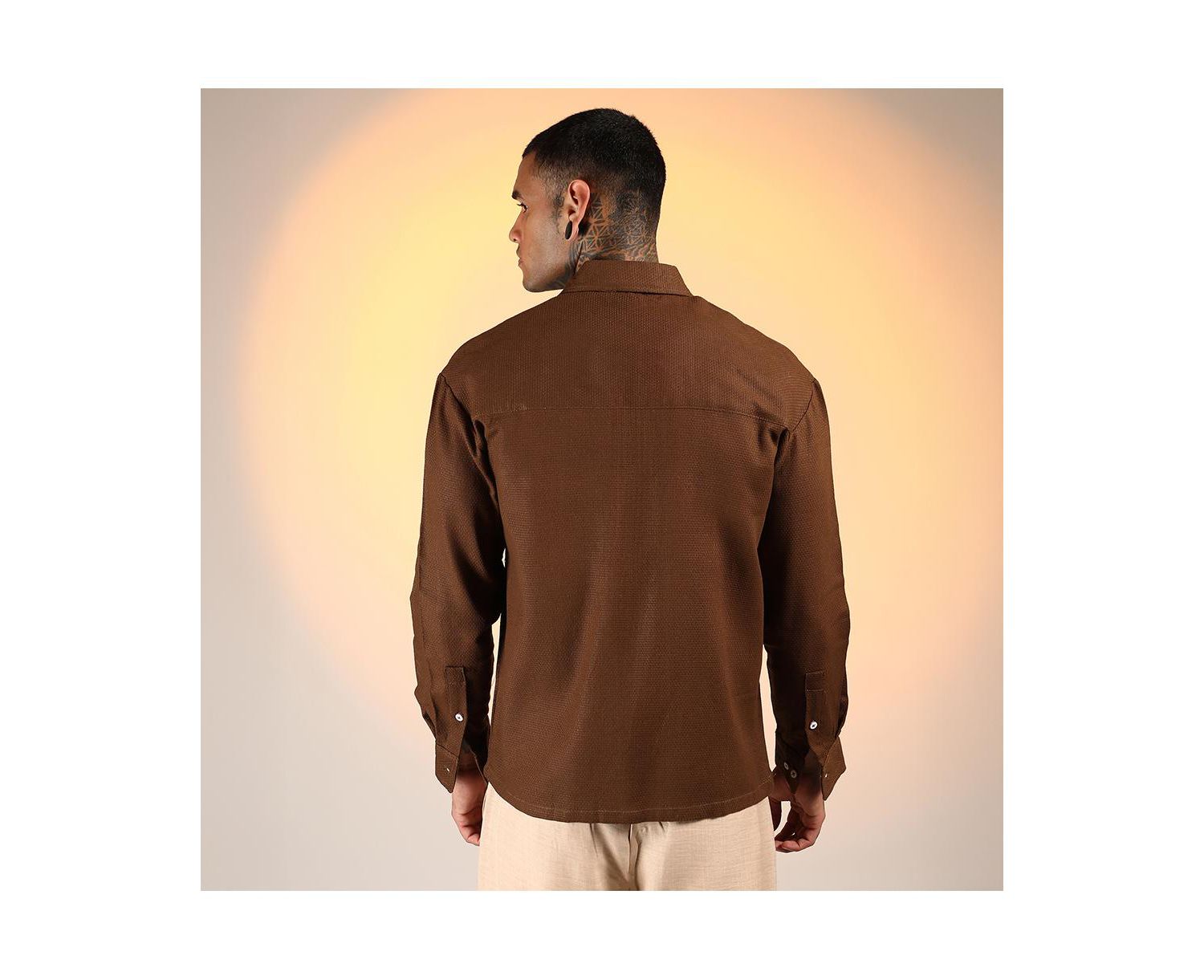 Men's Chocolate Brown Solid Canvas Utility Shirt