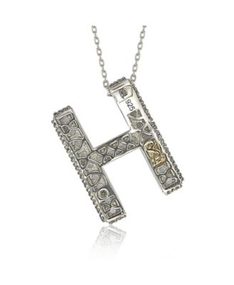 Suzy Levian Sterling Silver Sapphire 3-D Letter "H" Initial Pendant