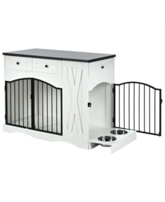  Dog Crate with 3 Drawers,Removable Feeder in White