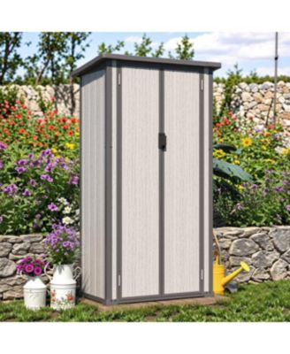 Tall Resin Outdoor Storage Cabinet Waterproof with Adjustable Shelves, Vertical Plastic Storage Shed
