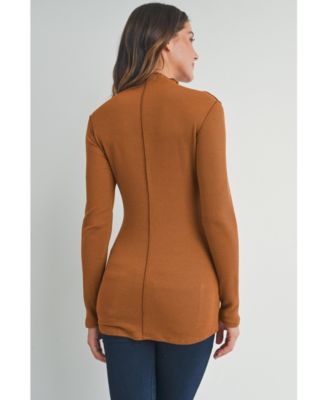 Maternity Mock Neck Long Sleeeve Ribbed Top