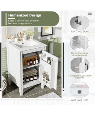 20 in. Modern Freestanding Bathroom Vanity with Ceramic Sink, Soft Close Door, Adjustable U-Shaped Shelf, Door Storage Rack