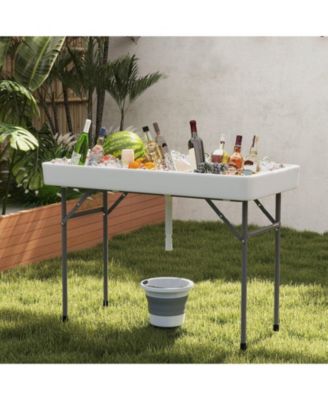 4 Foot Ice Cooler Folding Table Outdoor Portable Ice Bin Table with Large Sink