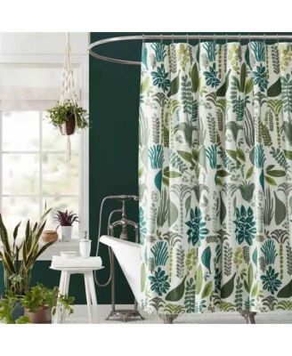 Cotton Poly Shower Curtain with Herb and Floral Leaves, 72-Inch