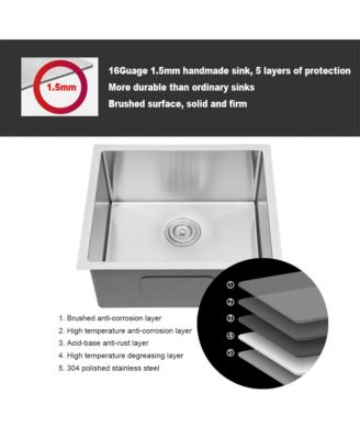 23" x 18" x 10" Undermount Single Bowl Kitchen Sink, Stainless Steel, 16-Gauge Deep Basin