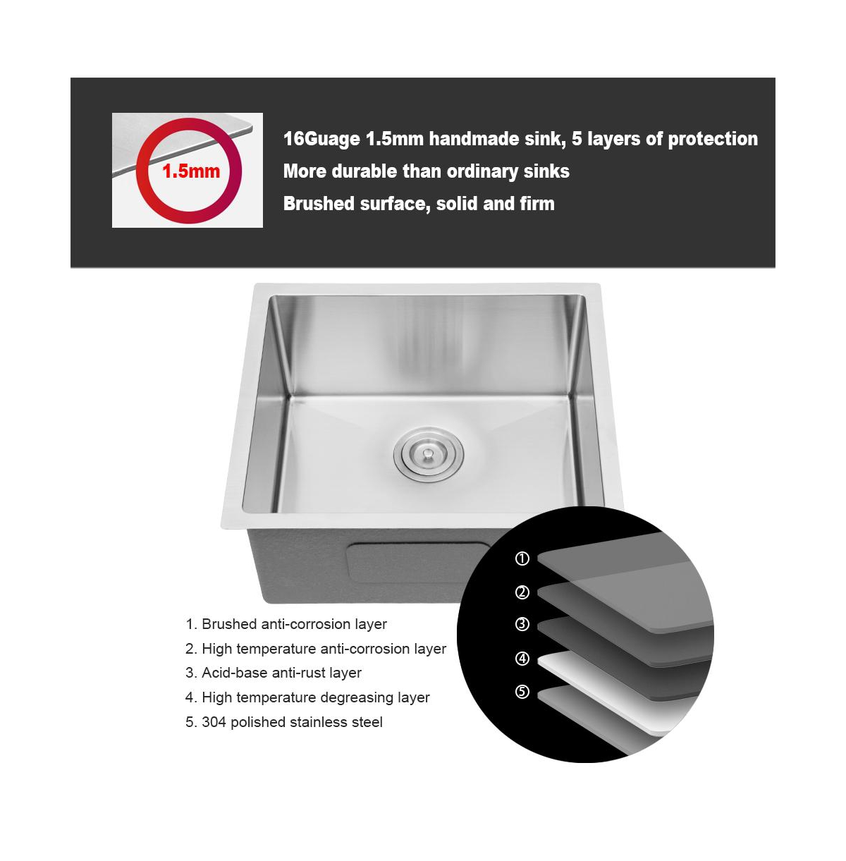 Flynama 23" x 18" x 10" Undermount Single Bowl Kitchen Sink, Stainless Steel, 16-Gauge Deep Basin