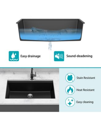32x19x9.65inch Black Quartz Composite Undermount Kitchen Sink Workstation Granite Deep