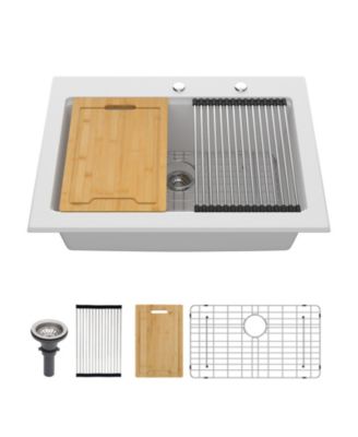 30x22x10inch White Quartz Composite Drop in Kitchen Sink Workstation Granite Deep