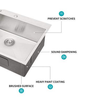 33x22x10inch 16 Gauge T304 Stainless Steel Drop In Topmount Single Bowl Kitchen Sink with Complete Accessories