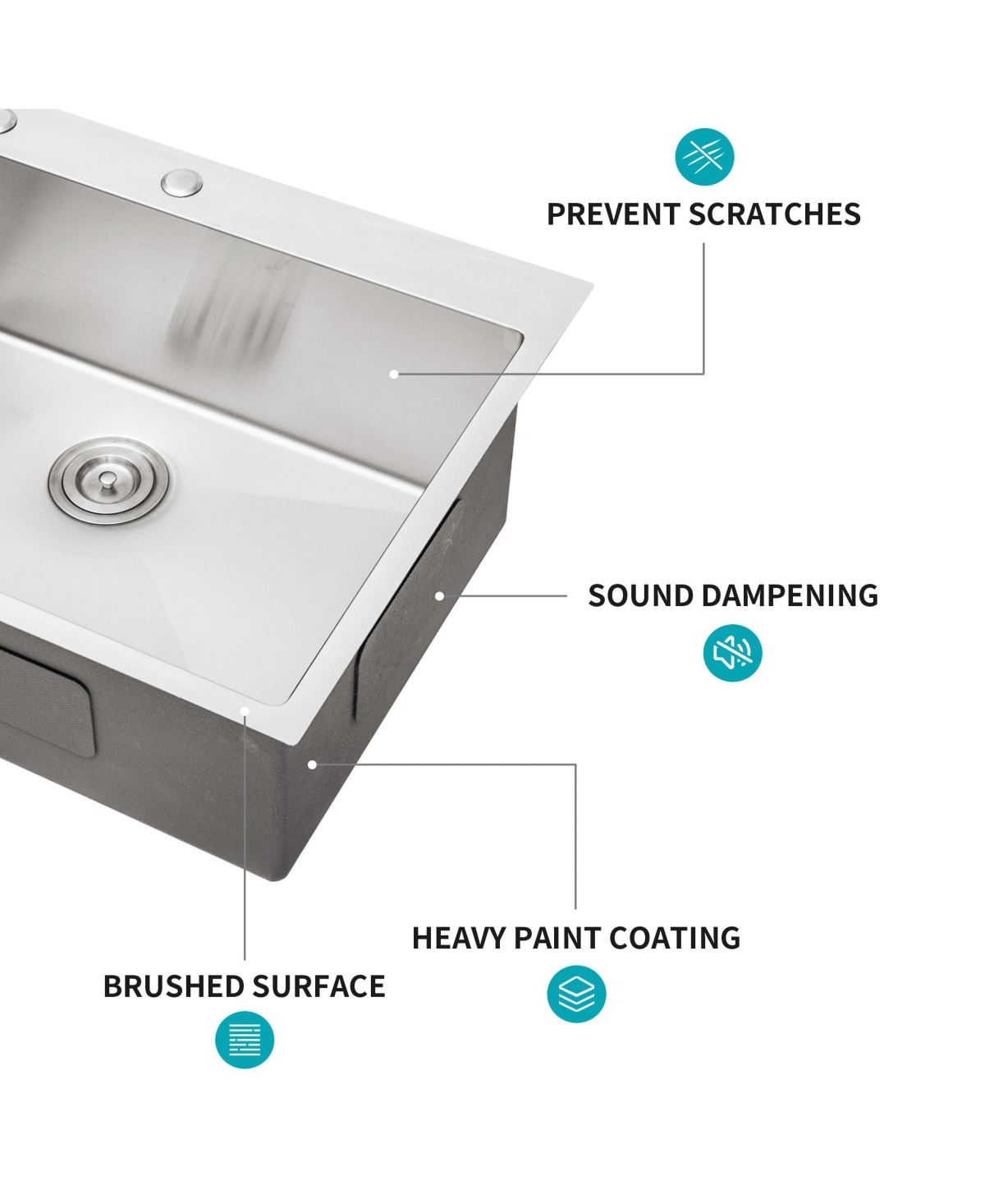 flynama 33x22x10inch 16 Gauge T304 Stainless Steel Drop In Topmount Single Bowl Kitchen Sink with Complete Accessories