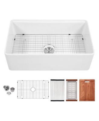 33x20x10inch White Porcelain Ceramic Single Bowl Workstation Kitchen Sink with Full Accessories