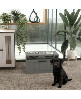 21.6 in. Wide Dog Bowls with 2 Stainless Steel Bowls in Grey