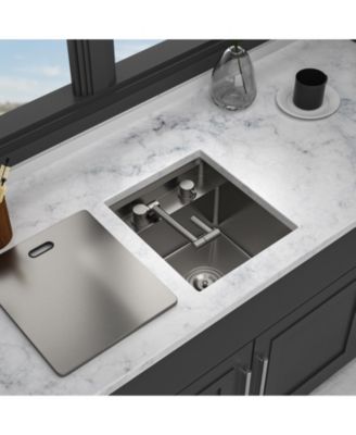 15x17x9inch Undermount Bar Sink with Folding Faucet Single Bowl 16 Gauge Gunmetal Black