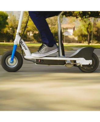 E300S Seated Electric Scooter for Kids, Pneumatic Tires, Seat, White/Blue