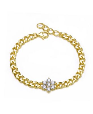 14k Gold Plated Chain Jewelry Set with Cubic Zirconia Flower Accent