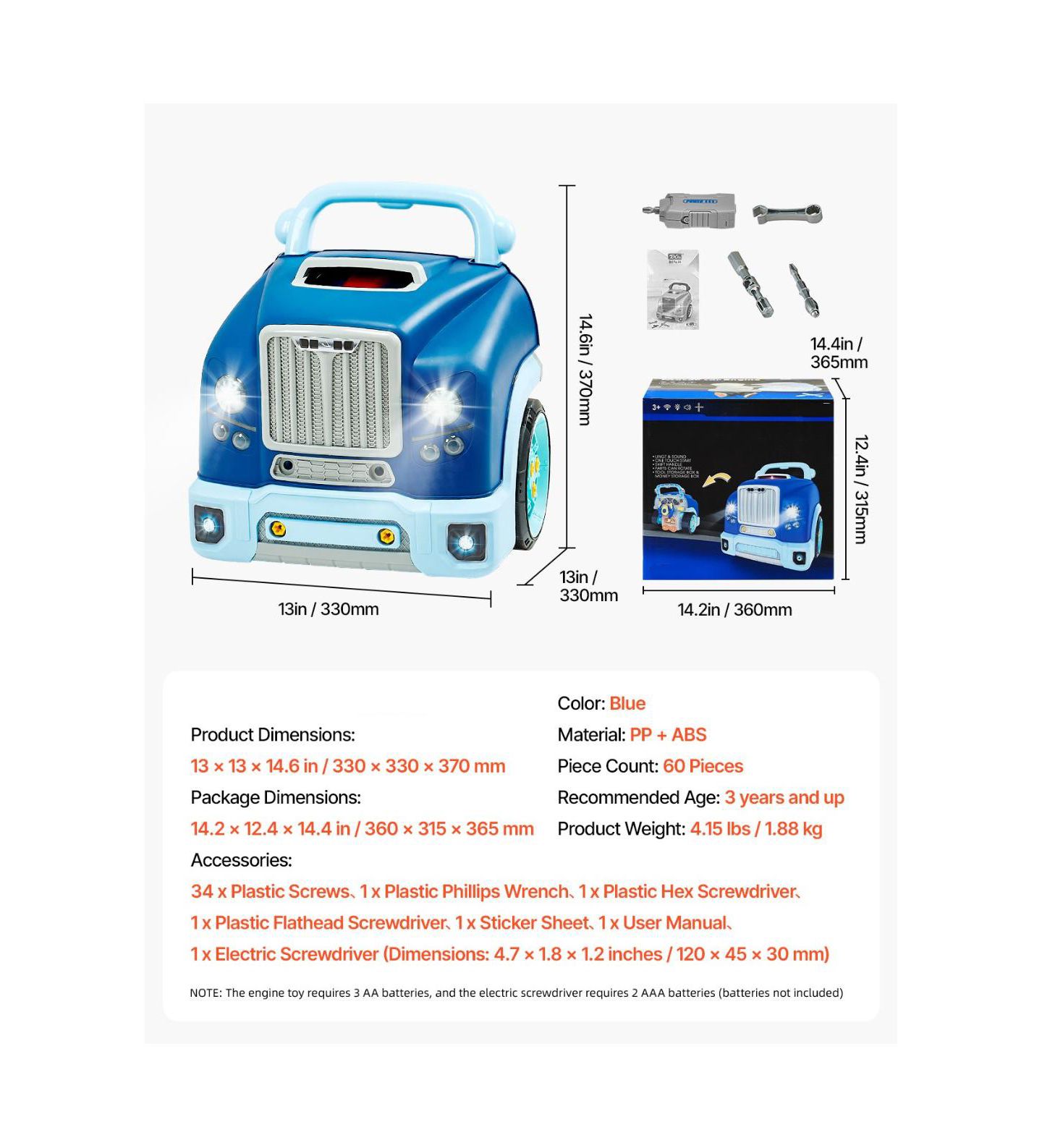 Детский игровой набор Slickblue Engine Mechanic 60-Piece Playset, Ages 3+, цвет: Синий — фото 3