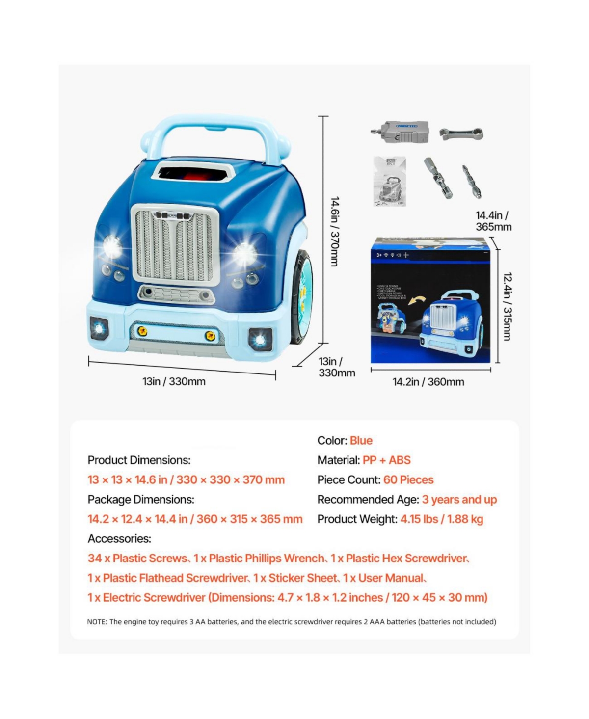 Slickblue Kids Engine Toy with 60 Pieces and Removable Car Repair Parts