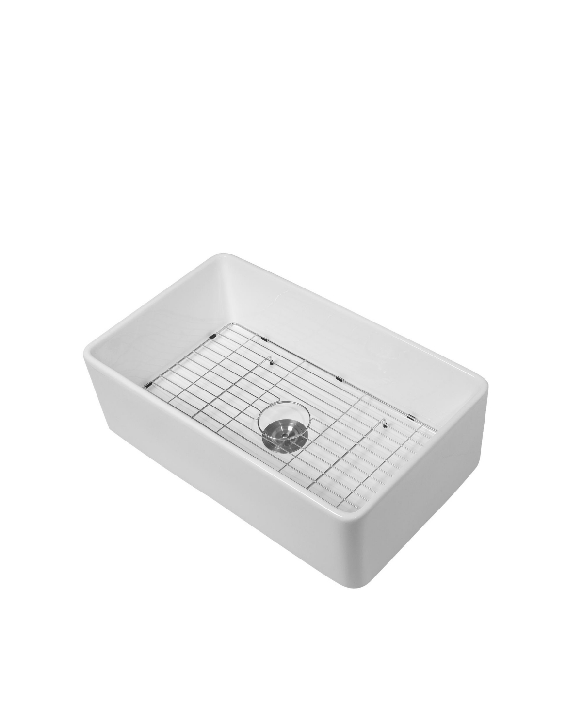 flynama 33x20x9 Inch Farmhouse Kitchen Sink Premium Porcelain Ceramic Apron Front Single Bowl With Stainless Steel Drain Assembly And Dish Grid