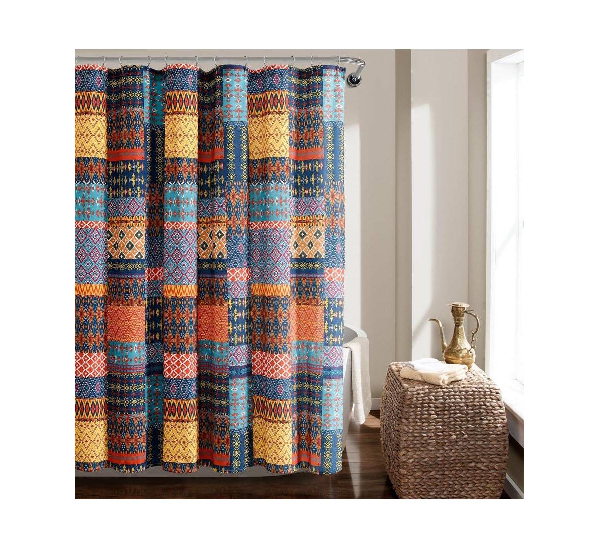 Slickblue Patchwork Shower Curtain in Navy, Orange, Yellow, Teal, 72-Inch