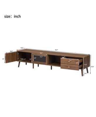 76" Storage Cabinet TV Stand with Glass-Door Media Console with Wood-Grain