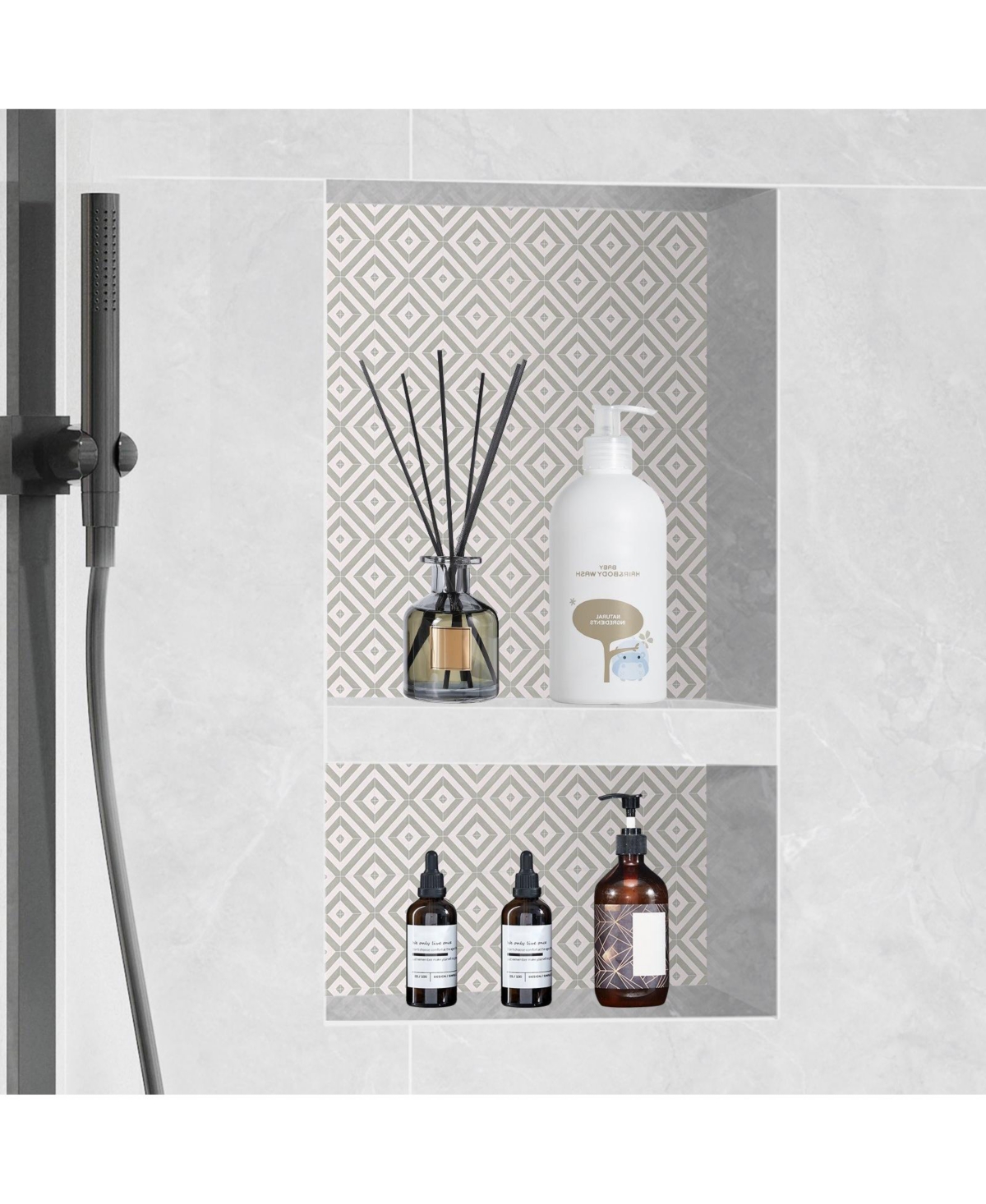 Volenca Shower Niche, Ready for Tile, 16" x 24", Double Shelf, Recessed Wall Insert, Sealed Waterproof, Square Corners, Black