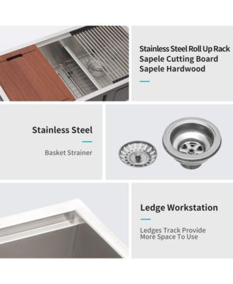 huluwat 33inch Undermount Double Bowl Kitchen Sink 16G T304 Stainless Steel 6040 Split 33x19x10inch 10inch Deep Workstation Sink with Full Accessories