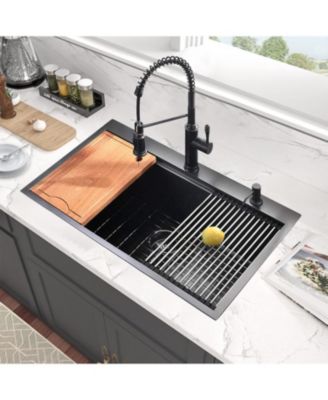 33x22x10 Inch Drop In Workstation Kitchen Sink R10 Radius SUS304 Stainless Steel Single Bowl With 5 Accessories Integrated Ledge
