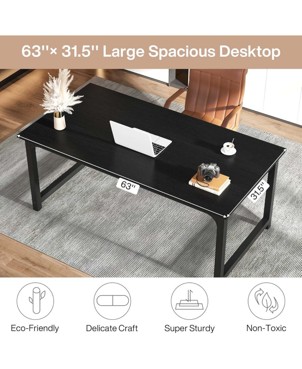 Tribesigns 63” Executive Desk, Large Office Computer Desk with Thicken Frame, Modern Simple Workstation Business Furniture