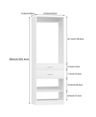 Closet Organizer with Wood Drawers and Shoe Rack, Freestanding Closet System with Hanging Rods