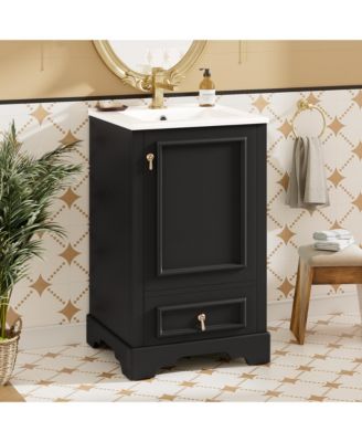 Space-Saving 20 in. Bathroom Vanity with Ceramic Sink, Soft Close Door, Adjustable U-Shaped Shelf, Compartment Drawer and Door Storage Rack