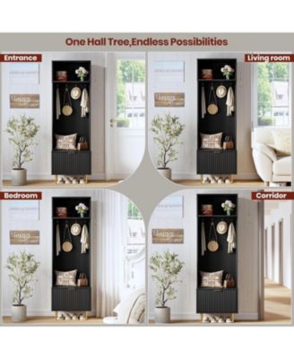 74" Hall Tree with Bench and Storage, Entryway Coat Rack with Shoe Bench and Hooks, Metal Legs