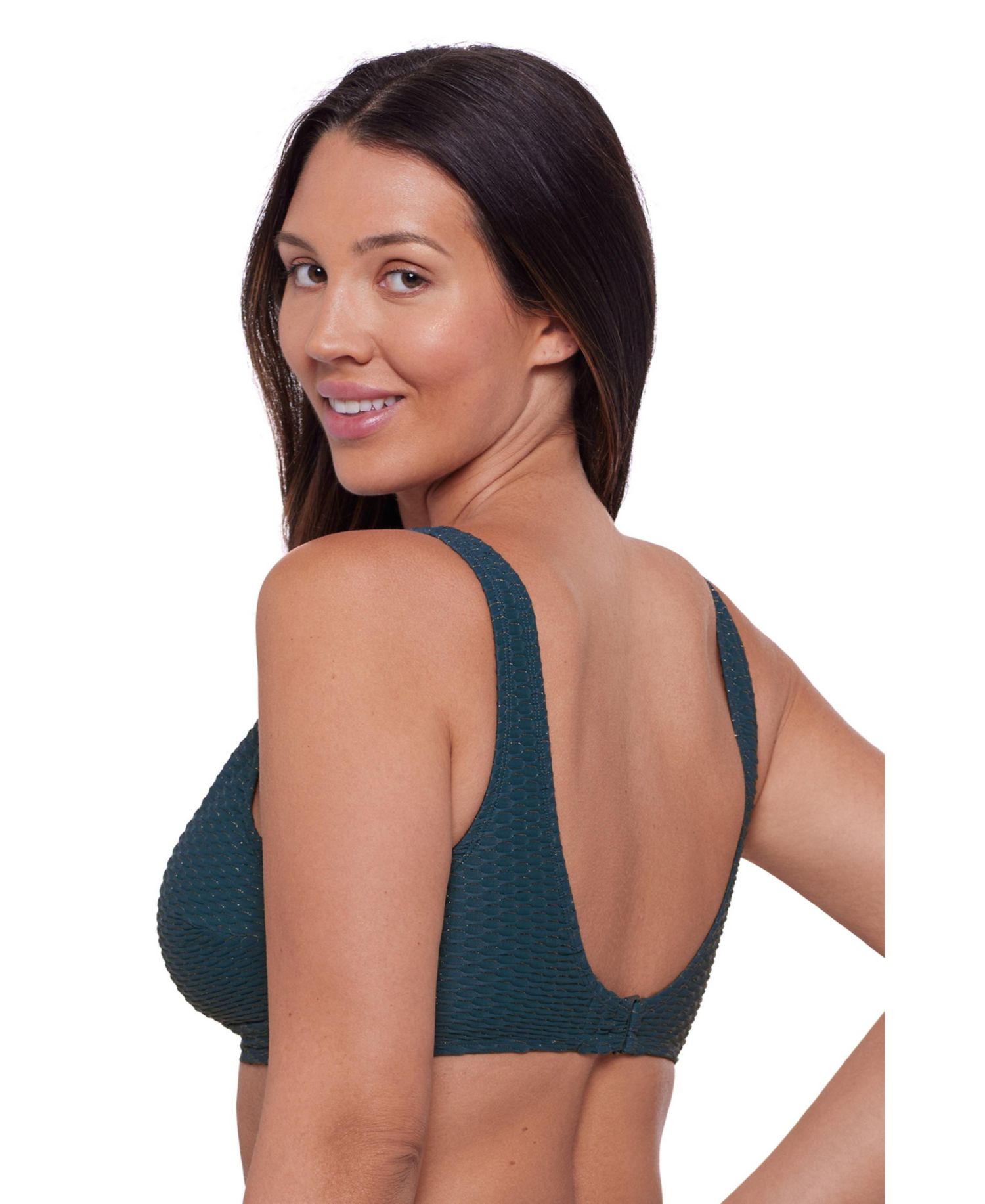 Women's Supportive and Sculpting Grid-Textured Wrap Bralette Swimsuit Top