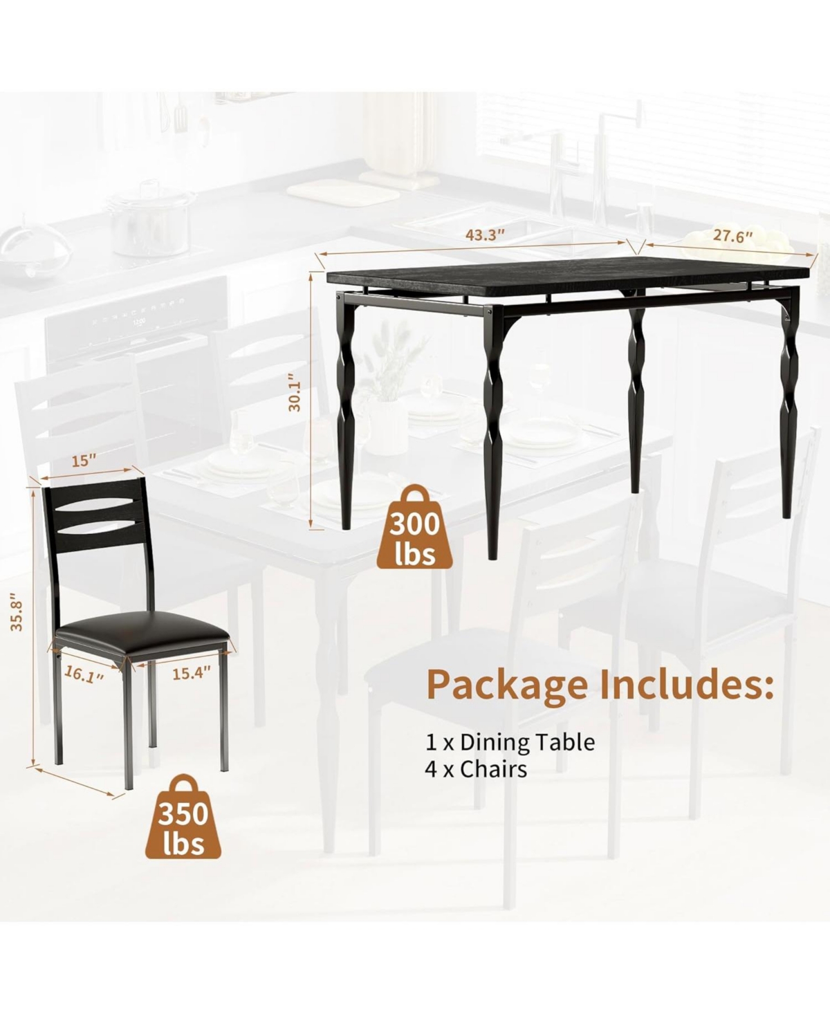 gaomon 5 Piecs Dining Table Set, Farmhouse Style and Chairs Set for 4, Room Kitchen Apartment, Modern Sturdy