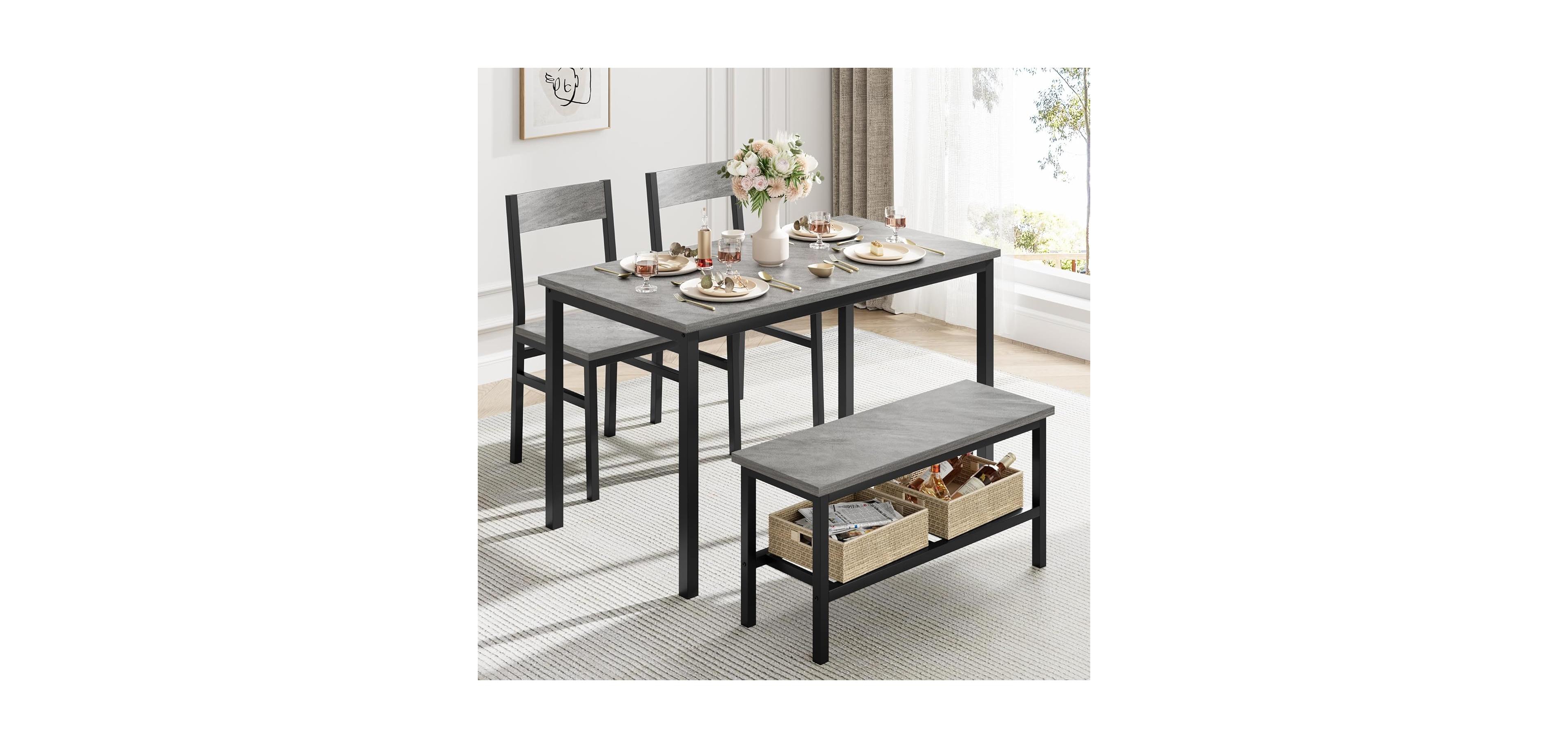 gaomon Kitchen Table and 2 Chairs for 4 with Bench,4 Piece Dining Table Set,Dining Room Table Set for Small Space, Modern Sturdy Table
