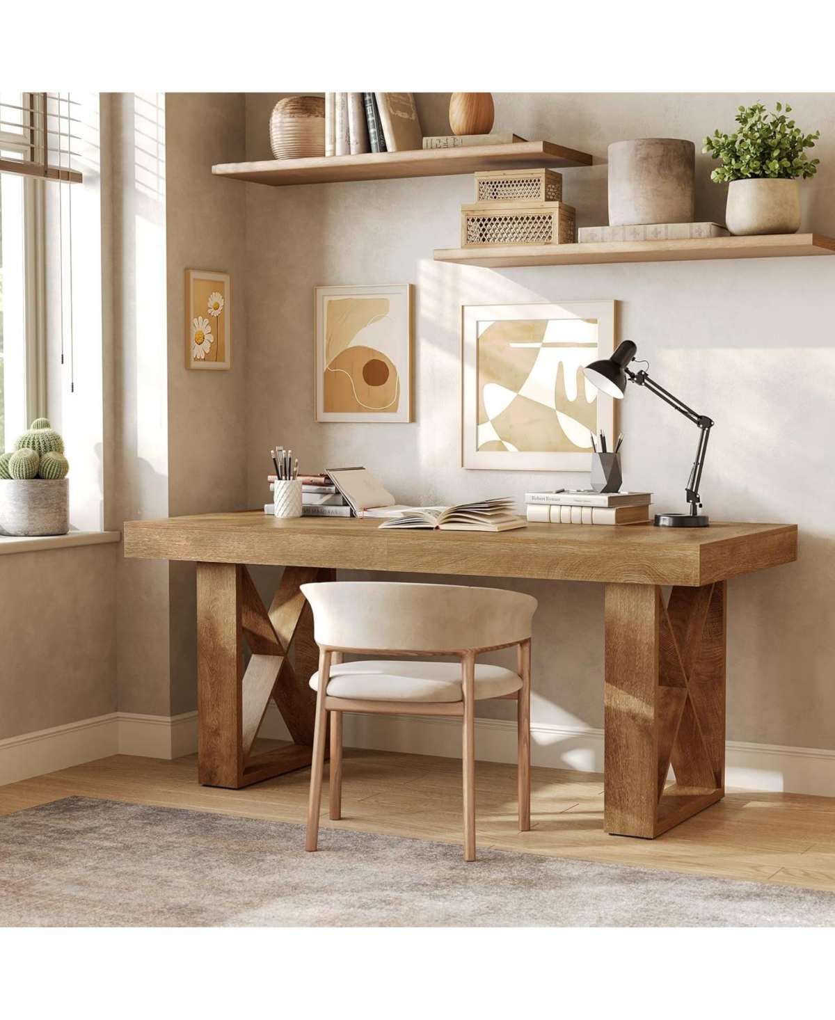 Tribesigns 63-Inch Computer Desk, Simple Thick Appearance, Study Gaming Writing Work Executive Desk for Home, Yellowish Brown