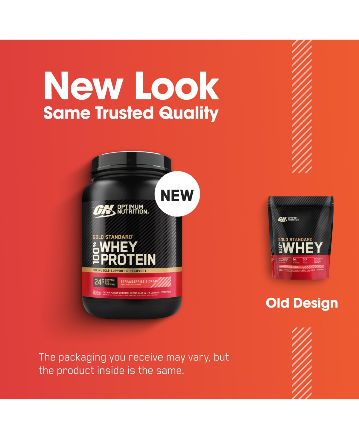 Optimum Nutrition, Gold Standard 100% Whey Protein Powder, Strawberries & Cream 1.5lb Tub