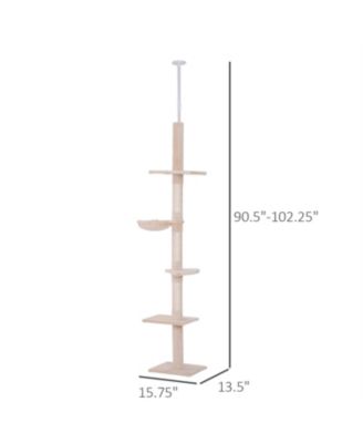  90.5''-102.25''Adjustable Height Floor-to-Ceiling Vertical Cat Tree in Beige