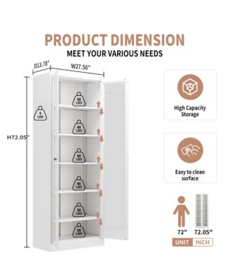 Metal Kitchen Pantry Cabinet - Storage with 5 Adjustable Shelves, Freestanding Cabinet for Kitchen, Living Room