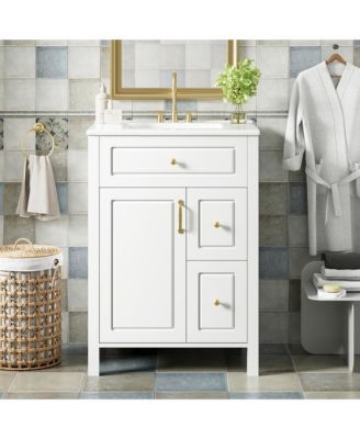 24 in. Bathroom Vanity with Ceramic Sink, Soft Close Door, Soft Close Drawers and Double Storage Racks on the Door