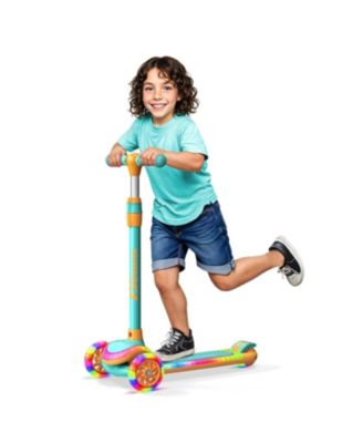 3-Wheel Kids Scooter, Aqua Orange, with multi-color LED deck & wheels, 5-height handlebar, wide anti-slip deck, safety certified.